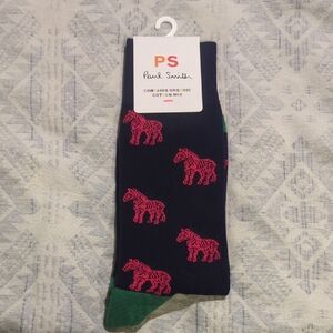 Paul Smith Black Socks with Pink Zebra and Green Accents